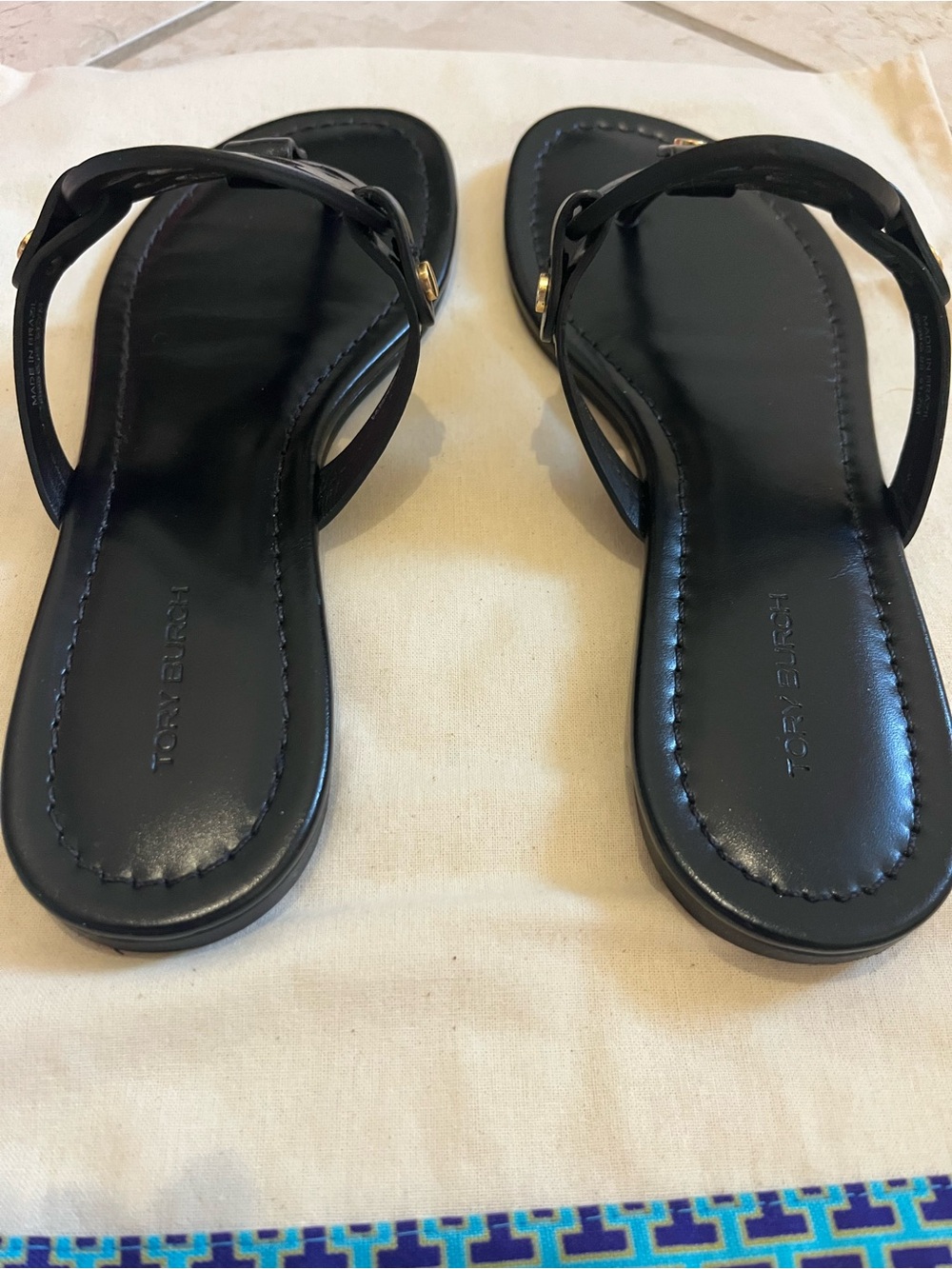 Tory Burch Black Miller Sandals with Gold Accents - Picture 3 of 7